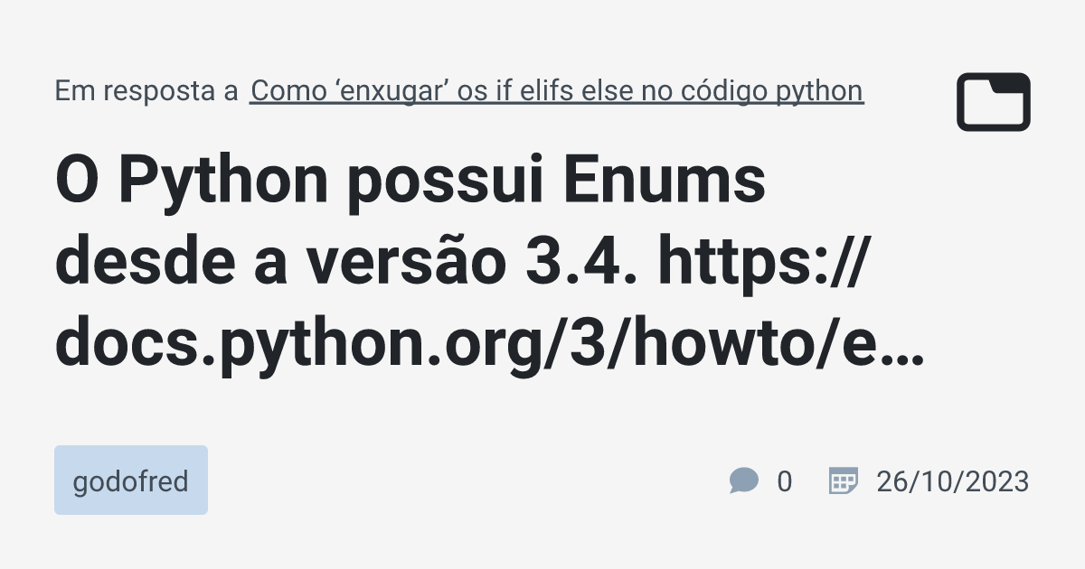 O Python possui Enums desde a versão 3.4. https://docs.python.org/3 ...